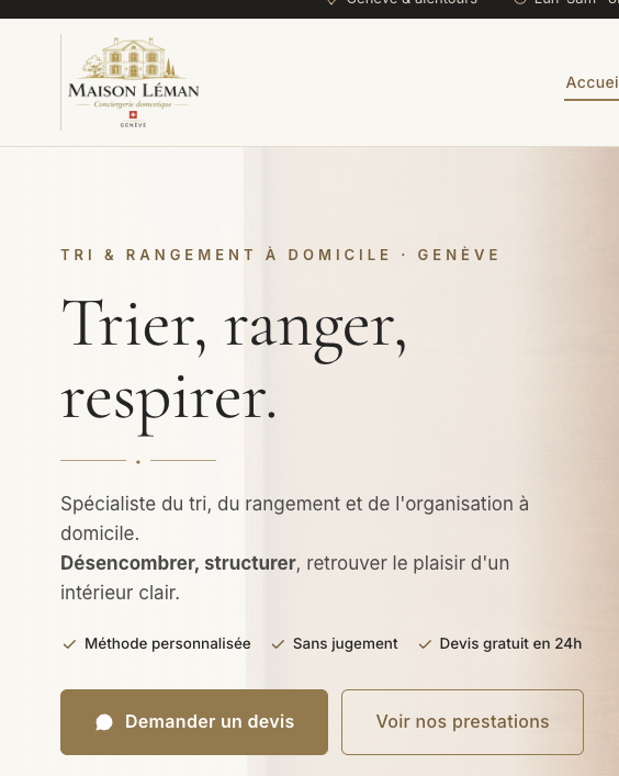 Site Maison Léman, rangement et organisation à domicile, Genève